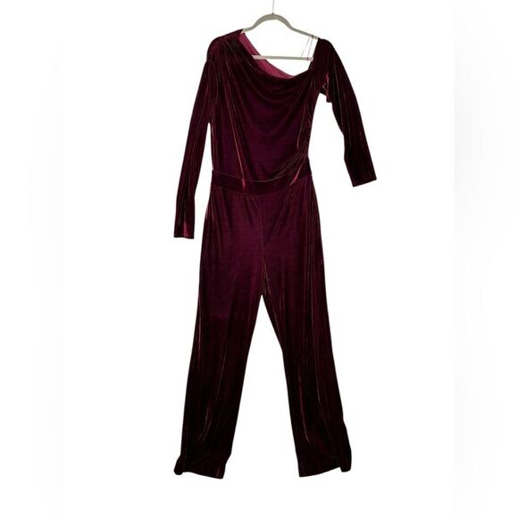 Reiss Ella Red One Shoulder Velvet Jumpsuit | Size 8 - Picture 4 of 8